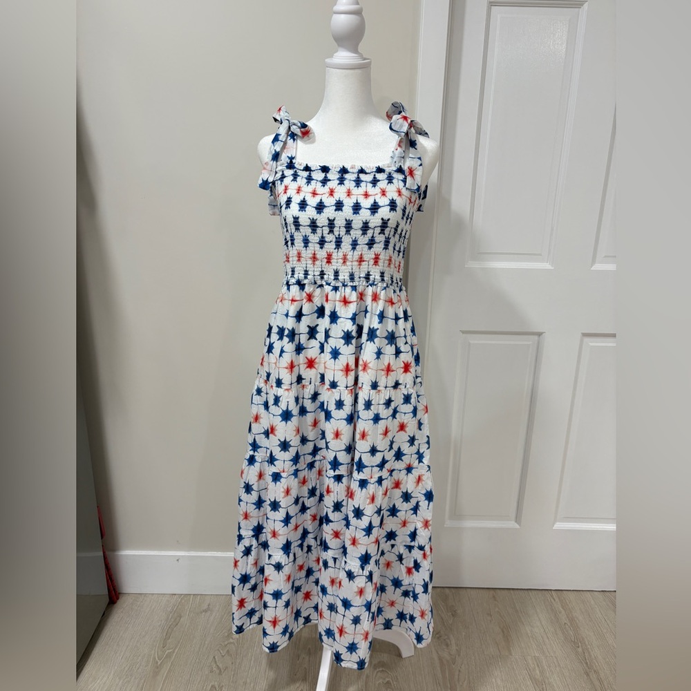 J Crew XS Red, White, and Blue ALL AMERICAN star print summer dress - never worn